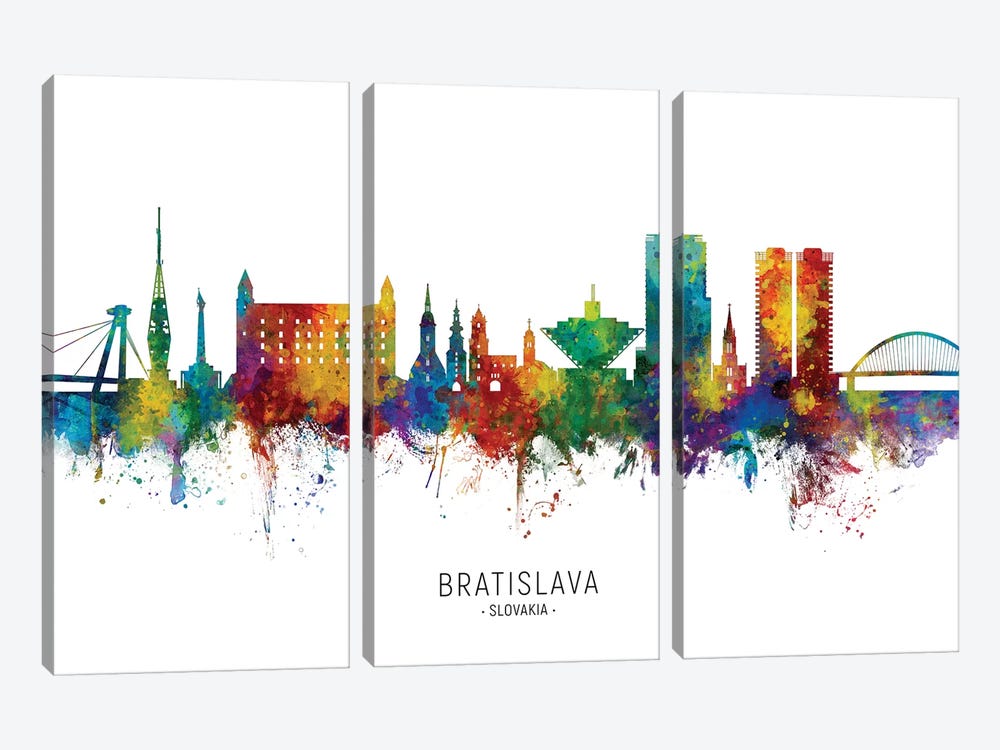 Bratislava Slovakia Skyline by Michael Tompsett 3-piece Canvas Wall Art