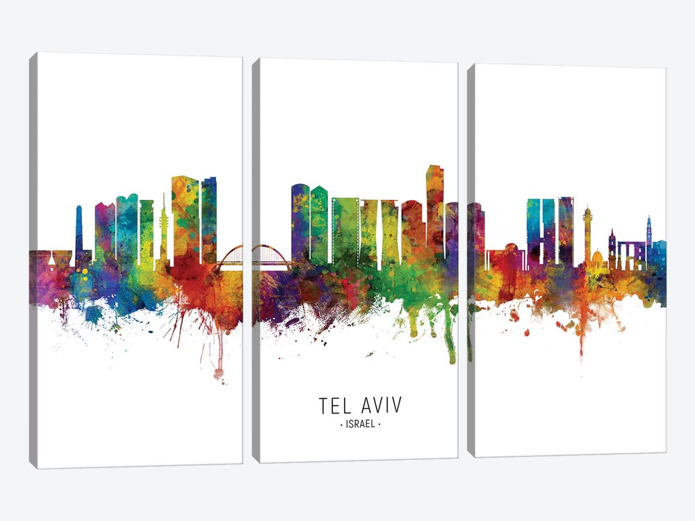 Tel Aviv Israel Skyline by Michael Tompsett 3-piece Canvas Art Print