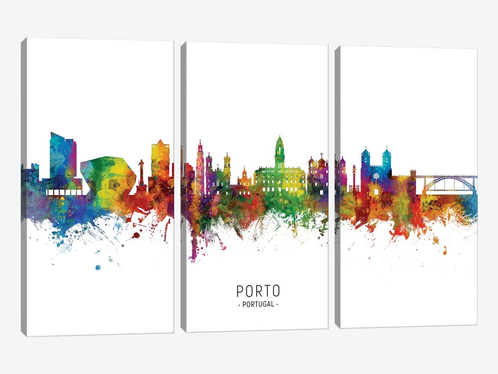 Porto Portugal Skyline by Michael Tompsett 3-piece Canvas Wall Art
