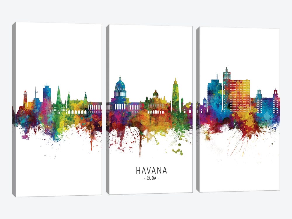 Havana Cuba Skyline by Michael Tompsett 3-piece Canvas Art Print