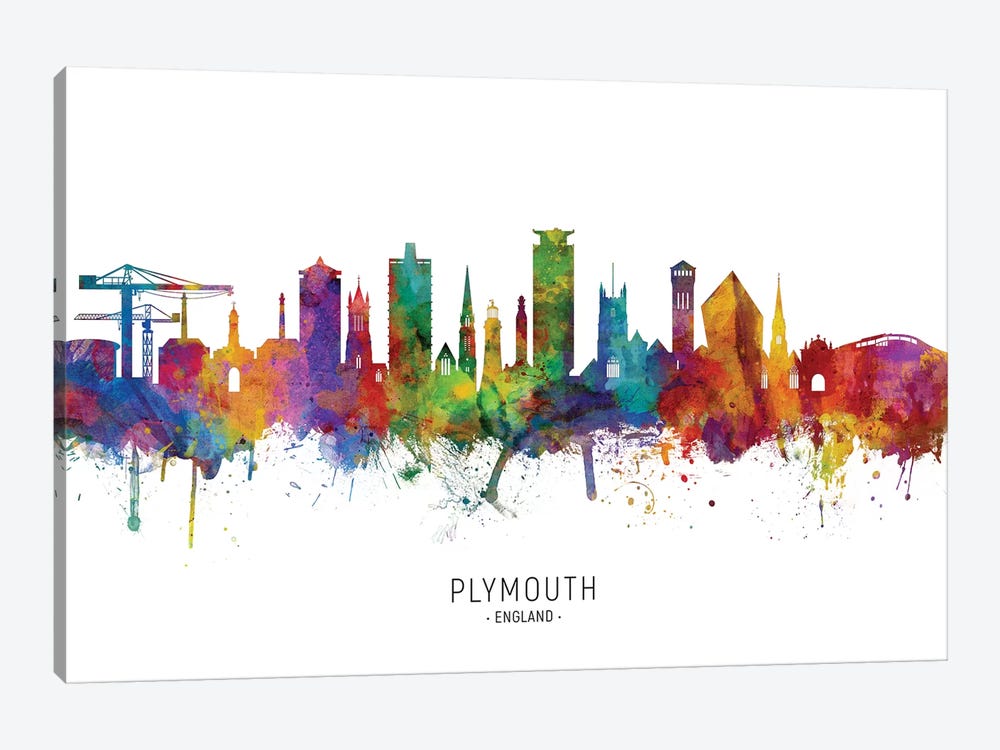 Plymouth England Skyline by Michael Tompsett 1-piece Canvas Art Print