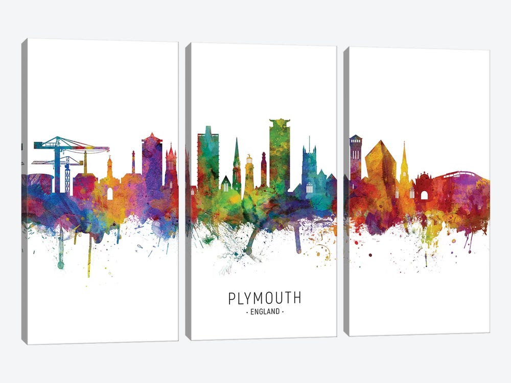 Plymouth England Skyline by Michael Tompsett 3-piece Art Print