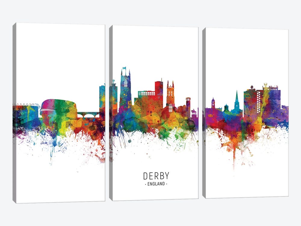 Derby England Skyline by Michael Tompsett 3-piece Canvas Art
