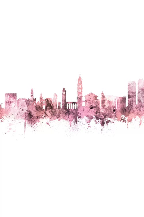 Split Croatia Skyline Rose Pink Portrait by Michael Tompsett wall art