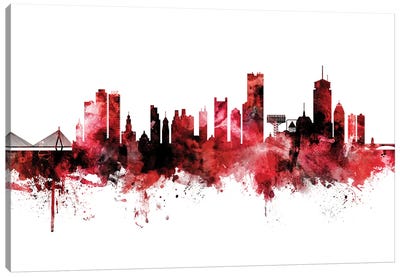 Boston Skyline Red Black Canvas Art Print - Boston Art