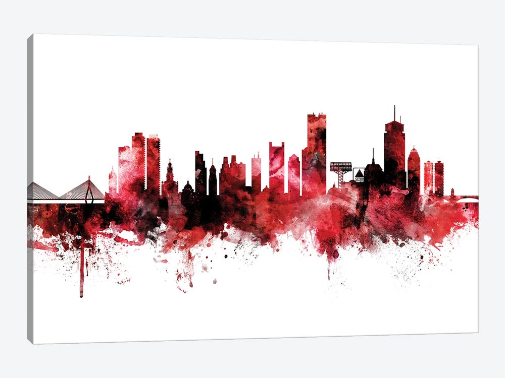 Boston Skyline Red Black by Michael Tompsett 1-piece Art Print