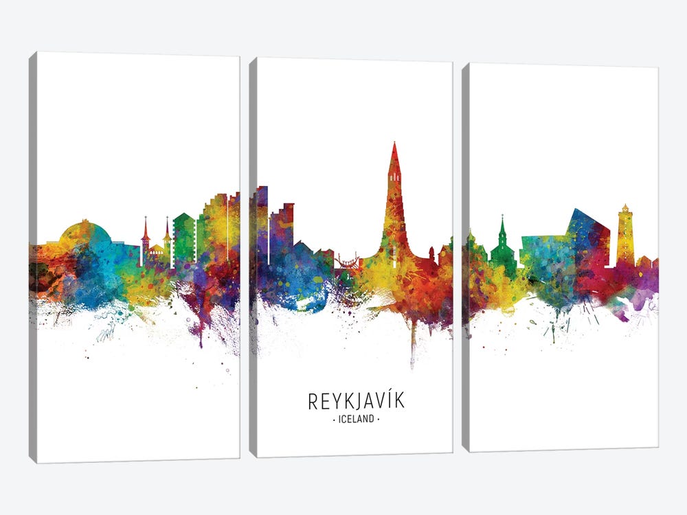 Reykjavik Iceland Skyline by Michael Tompsett 3-piece Canvas Wall Art