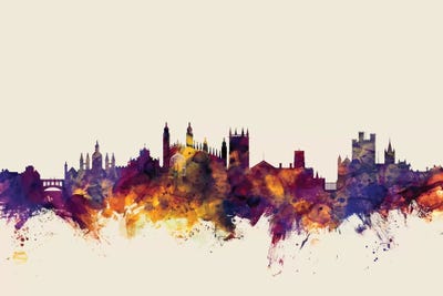 Beige Background Skyline Of Cambridge, England, United Kingdom by Michael Tompsett art print