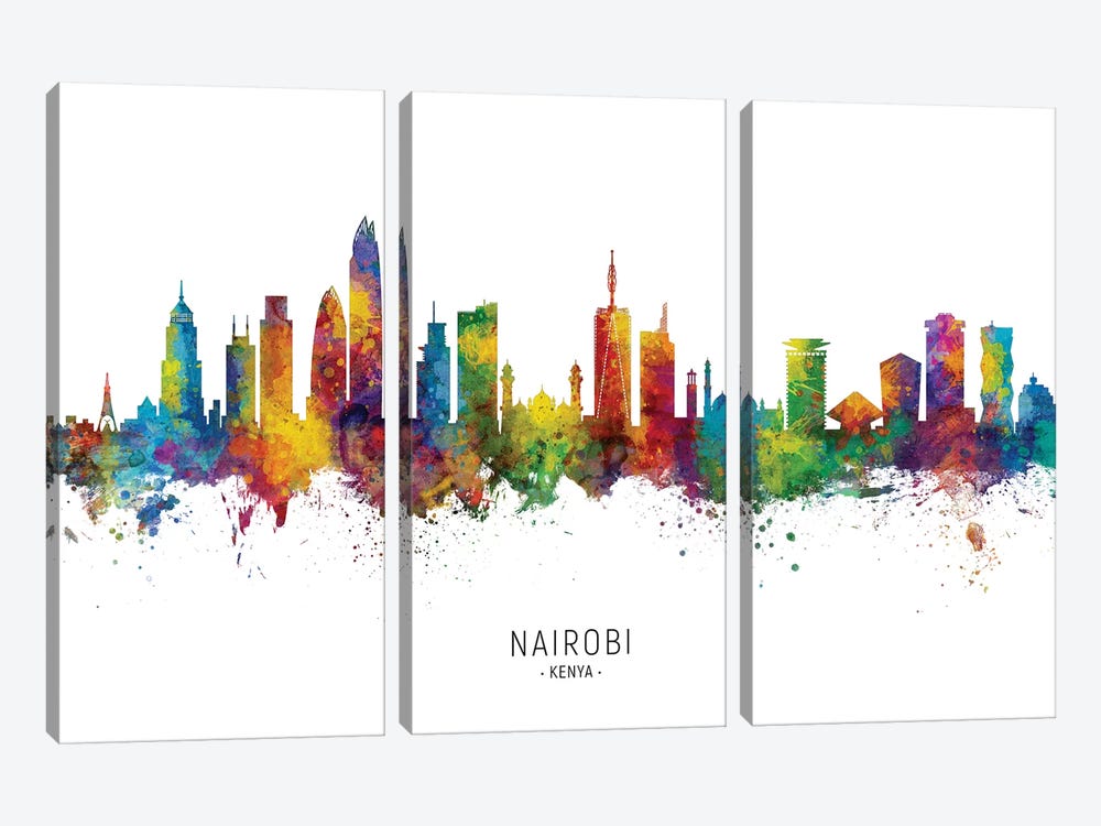 Nairobi Kenya Skyline by Michael Tompsett 3-piece Canvas Wall Art