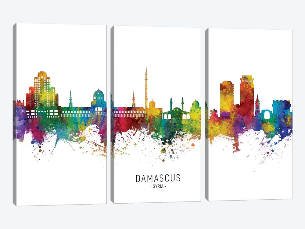 Damascus Syria Skyline by Michael Tompsett 3-piece Canvas Print