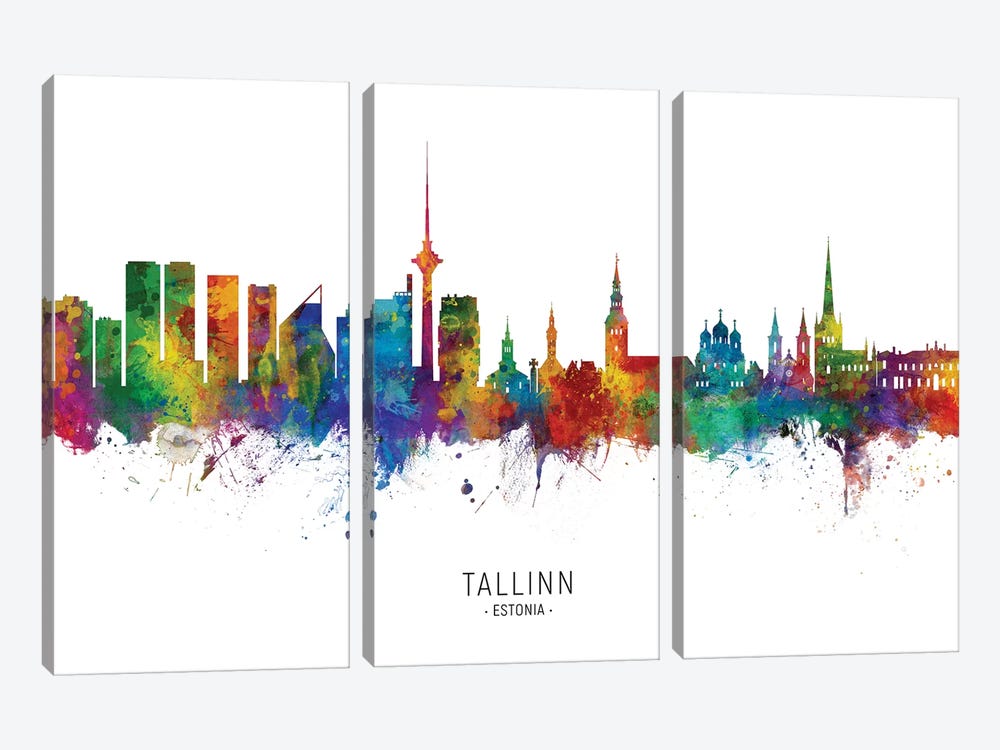 Tallinn Estonia Skyline by Michael Tompsett 3-piece Canvas Print