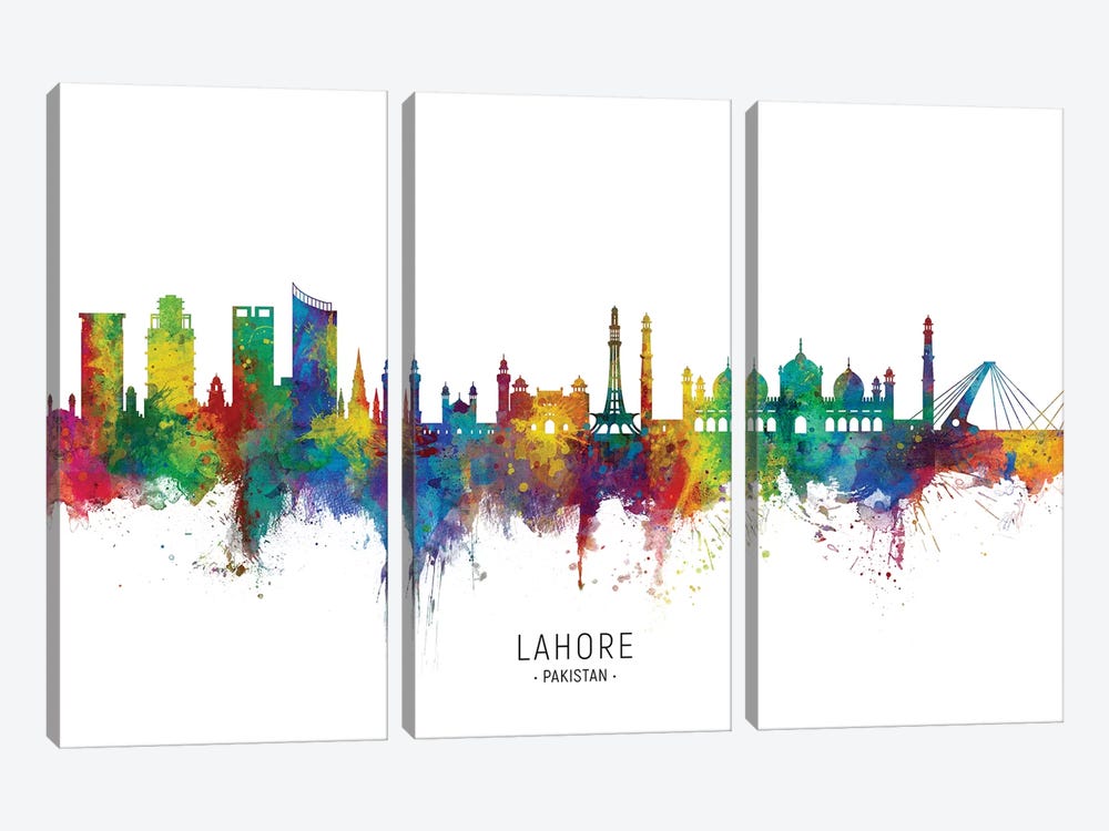 Lahore Pakistan Skyline by Michael Tompsett 3-piece Canvas Art