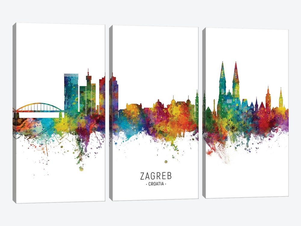 Zagreb Croatia Skyline by Michael Tompsett 3-piece Canvas Art Print