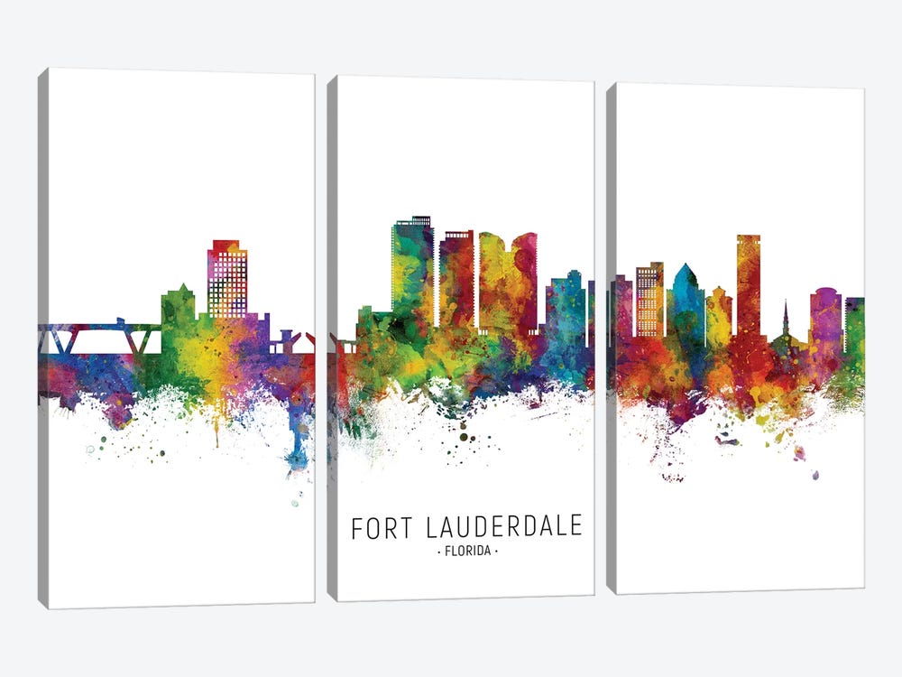 Fort Lauderdale Skyline by Michael Tompsett 3-piece Canvas Art