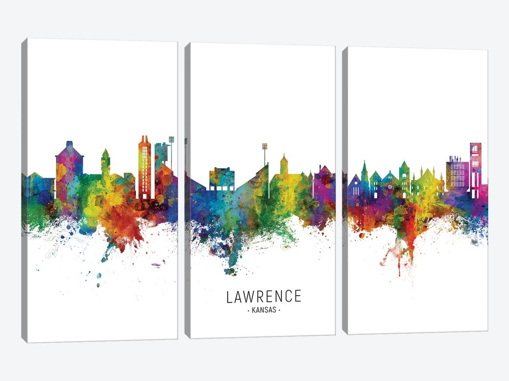 Lawrence Kansas Skyline by Michael Tompsett 3-piece Canvas Art Print