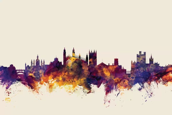 Cambridge: Beige Background Skyline Of Cambridge, England, United Kingdom by Michael Tompsett