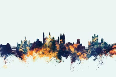 Blue Background Skyline Of Cambridge, England, United Kingdom by Michael Tompsett metal wall art