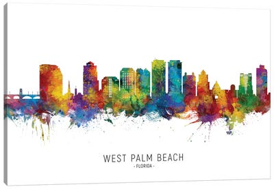 West Palm Beach Skyline Canvas Art Print - Florida Art