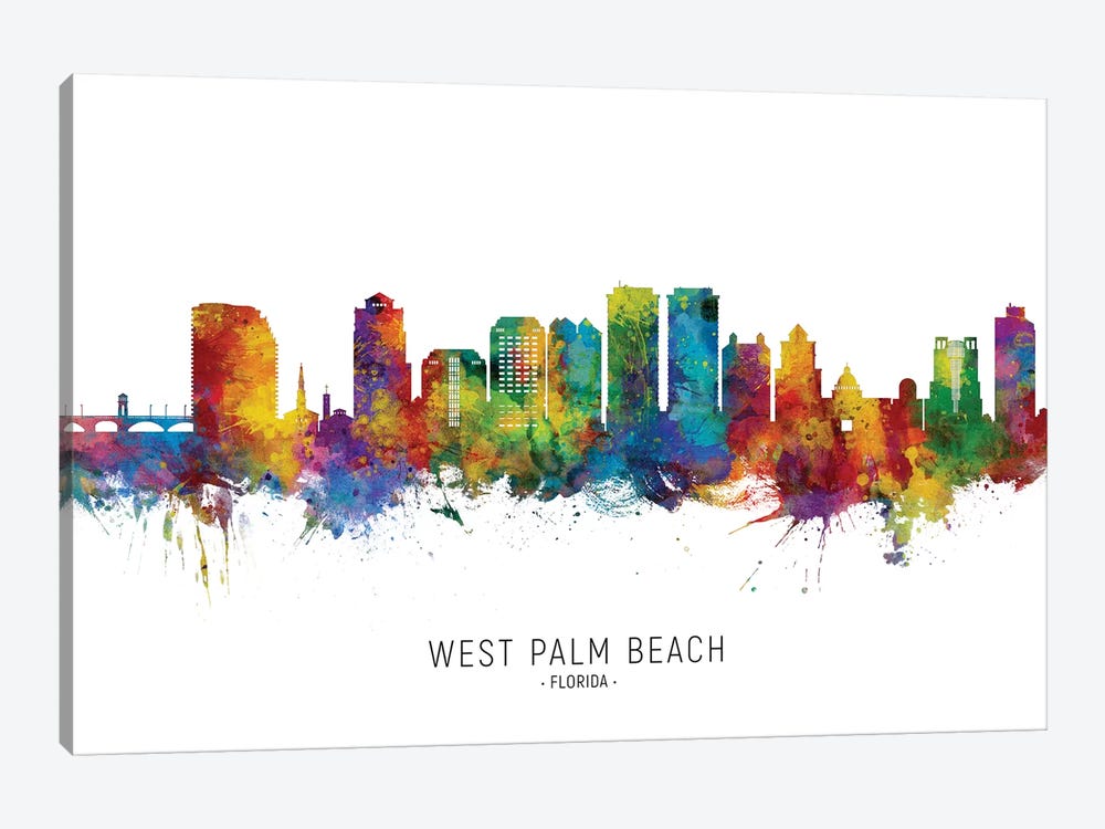 West Palm Beach Skyline by Michael Tompsett 1-piece Canvas Artwork