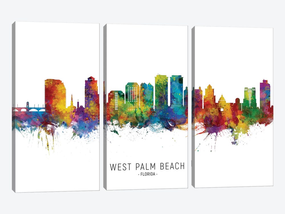 West Palm Beach Skyline by Michael Tompsett 3-piece Canvas Artwork