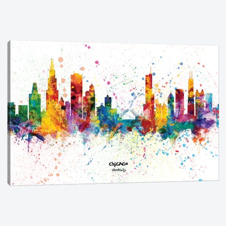 Chicago Illinois Skyline Splash Canvas Print #MTO2252} by Michael Tompsett Art Print