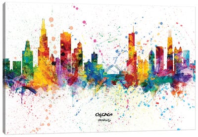 Chicago Illinois Skyline Splash Canvas Art Print - Chicago Art
