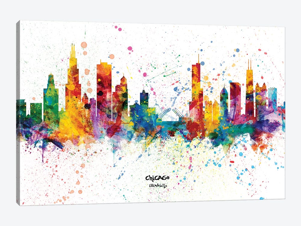Chicago Illinois Skyline Splash by Michael Tompsett 1-piece Canvas Art Print