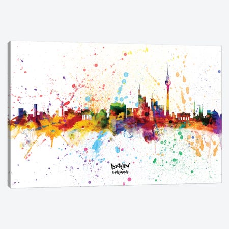 Berlin Germany Skyline Splash Canvas Print #MTO2254} by Michael Tompsett Canvas Art