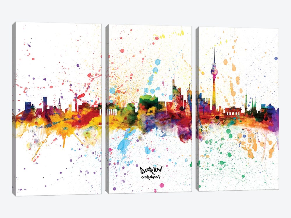 Berlin Germany Skyline Splash by Michael Tompsett 3-piece Canvas Print