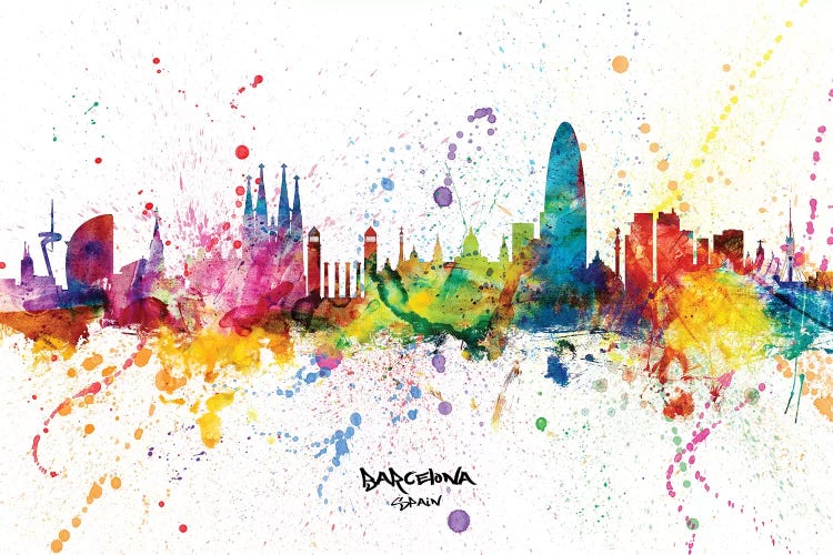 Barcelona Spain Skyline Splash by Michael Tompsett wall art