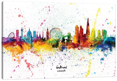 London England Skyline Splash Canvas Art Print - London Skylines