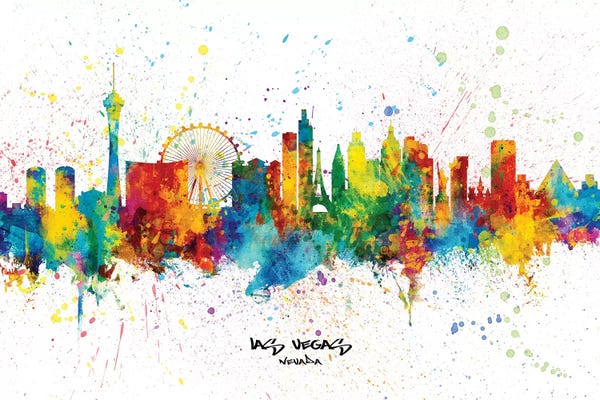 Nevada: Las Vegas Nevada Skyline Splash by Michael Tompsett