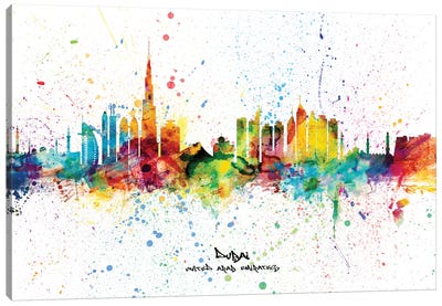 Dubai Skyline City Name Canvas Art Print - United Arab Emirates Art