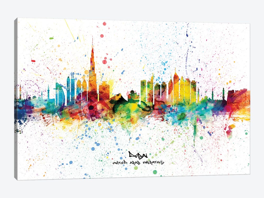 Dubai Skyline City Name by Michael Tompsett 1-piece Canvas Art