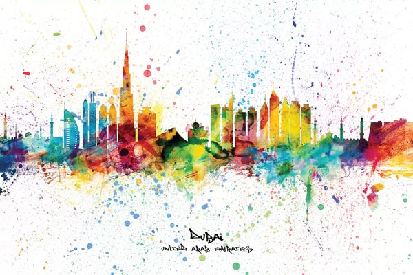 United Arab Emirates: Dubai Skyline City Name by Michael Tompsett