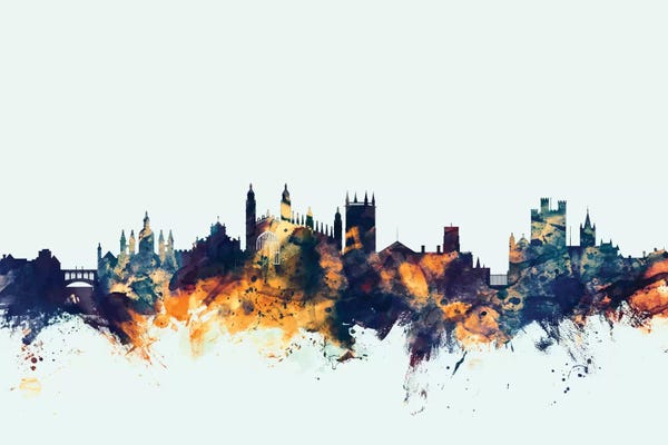 Cambridge: Blue Background Skyline Of Cambridge, England, United Kingdom by Michael Tompsett