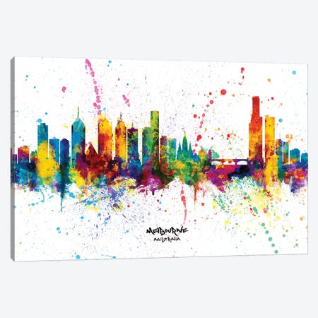 Melbourne Australia Skyline Splash Canvas Print #MTO2262} by Michael Tompsett Canvas Wall Art