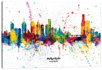 Melbourne Australia Skyline Splash Canvas Art Print - Australia Art