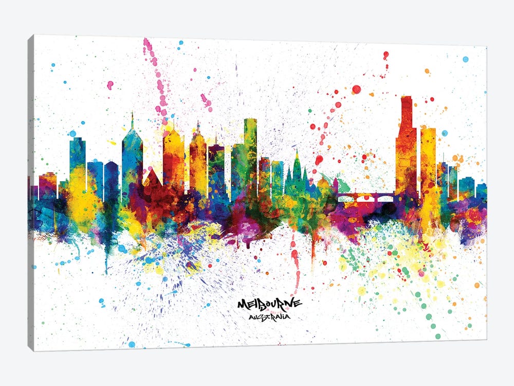 Melbourne Australia Skyline Splash by Michael Tompsett 1-piece Canvas Artwork
