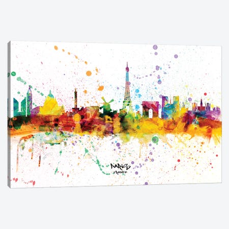 Paris France Skyline Splash Canvas Print #MTO2264} by Michael Tompsett Art Print