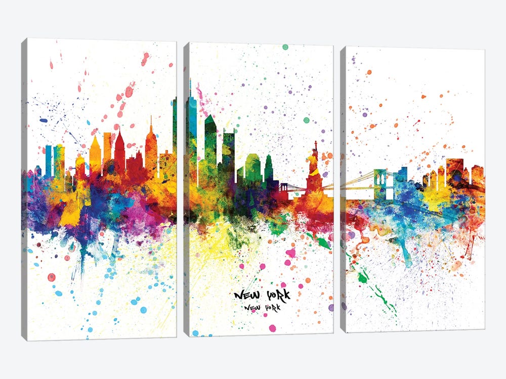 New York Skyline Splash by Michael Tompsett 3-piece Canvas Print