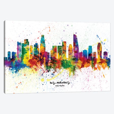 Los Angeles California Skyline Splash Canvas Print #MTO2266} by Michael Tompsett Canvas Art Print