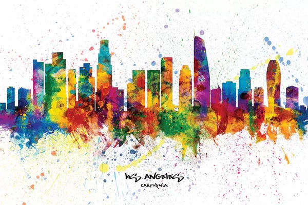 Los Angeles: Los Angeles California Skyline Splash by Michael Tompsett