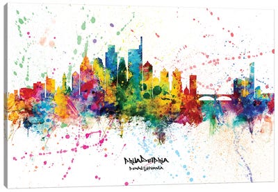 Philadelphia Pennsylvania Skyline Splash Canvas Art Print - Philadelphia Skylines