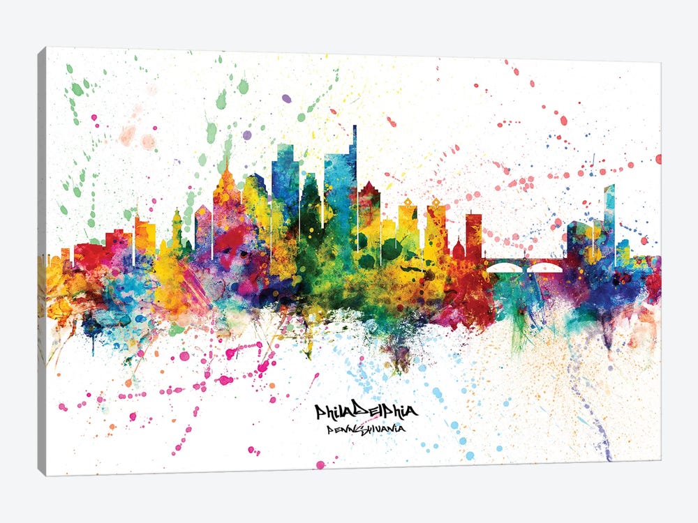 Philadelphia Pennsylvania Skyline Splash by Michael Tompsett 1-piece Canvas Wall Art