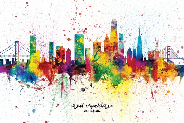 San Francisco Skylines: Rainbow Splatter San Francisco California Skyline Splash by Michael Tompsett