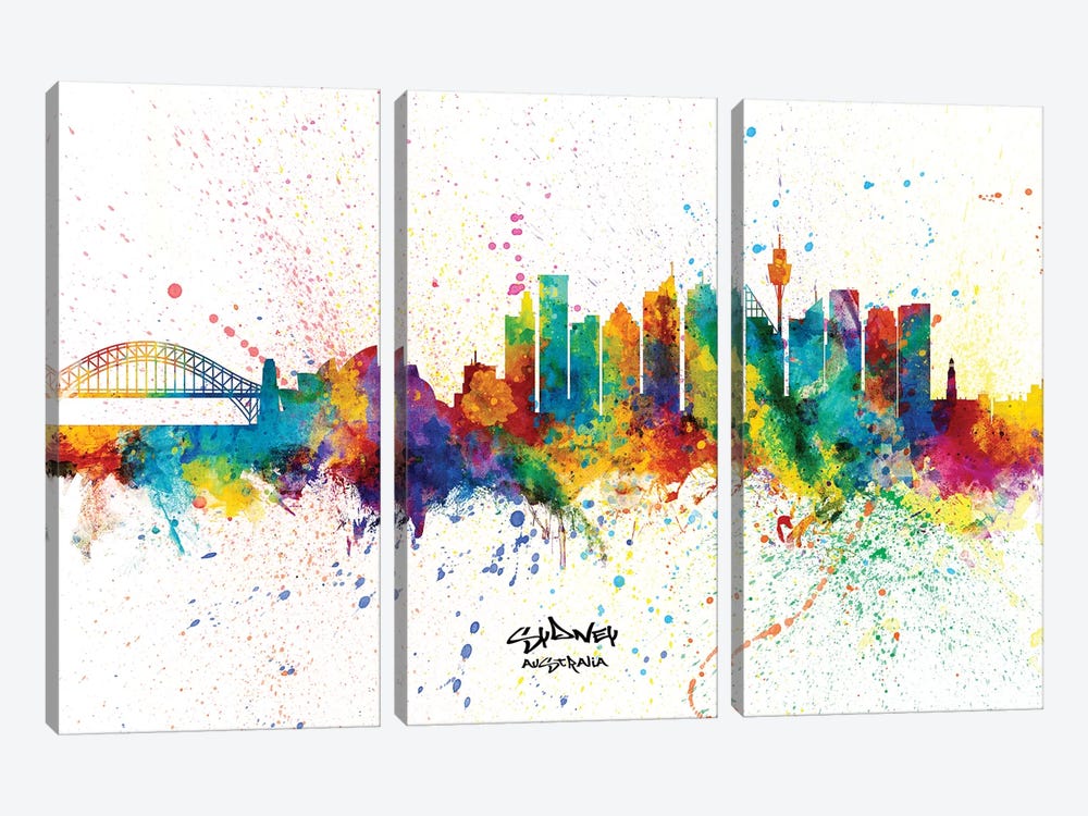 Sydney Australia Skyline Splash by Michael Tompsett 3-piece Canvas Artwork