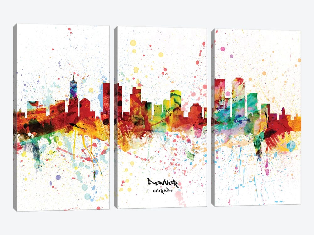 Denver Colorado Skyline Splash by Michael Tompsett 3-piece Canvas Print