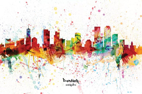 Colorado: Denver Colorado Skyline Splash by Michael Tompsett