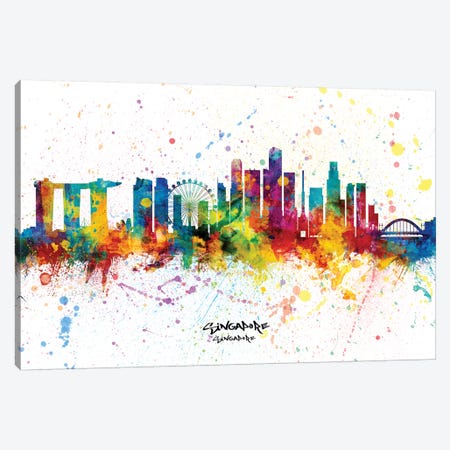 Singapore Singapore Skyline Splash Canvas Print #MTO2273} by Michael Tompsett Art Print